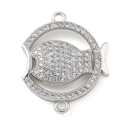 Rack Plating Brass Micro Pave Clear Cubic Zirconia Fish Connector Charms kk-A234-46P-1