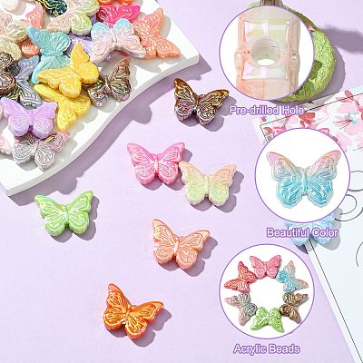 50Pcs 2 Styles UV Plating Acrylic Beads MACR-CJ0002-16-1