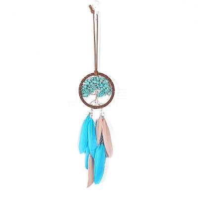 Iron & Synthetic Turquoise Woven Web/Net with Feather Pendant Decorations PW-WG44935-05-1