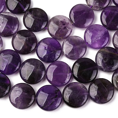 Natural Amethyst Flat Round Bead Strands G-L246-23-1