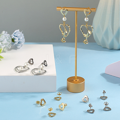 40Pcs 2 Color 201 Stainless Steel Heart Stud Earring Findings STAS-SC0005-30-1