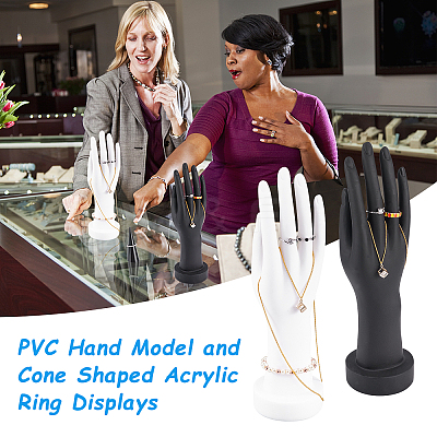 4Pcs 2 Style PVC Hand Model and Cone Shaped Acrylic Ring Displays ODIS-PH0001-31-1