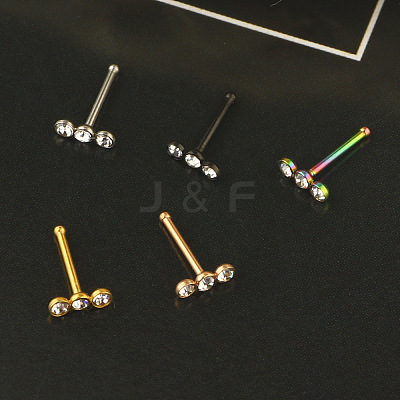 304 Stainless Steel Crystal Rhinestone 3 Flat Round Nose Bone Rings WGC36FF-02-1