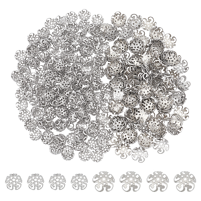 300Pcs 2 Style 5-Petal 304 Stainless Steel Bead Caps STAS-UN0042-43-1