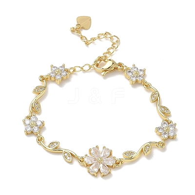 Brass Micro Pave Cubic Zirconia Link Chain Bracelets for Women BJEW-C156-04D-02G-1