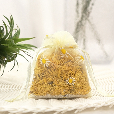 Organza Flower Printed Jewellery Storage Pouches PW-WG43216-01-1