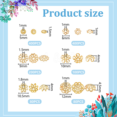 6 Styles Iron Bead Caps IFIN-UN0001-28G-1