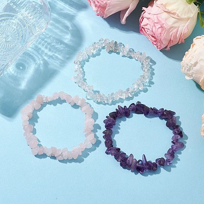 3Pcs 3 Styles Natural Mixed Gemstone Chips Stretch Bracelets Set BJEW-JB11060-03-1