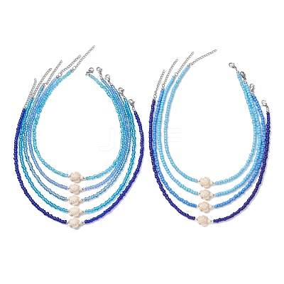 9Pcs 9 Styles Synthetic Turquoise Sea Turtle with Glass Seed Beaded Necklace Sets for Women NJEW-JN05930-1