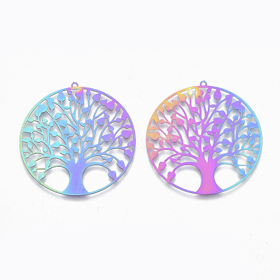 Ion Plating(IP) 201 Stainless Steel Filigree Pendants X-STAS-R102-37-1