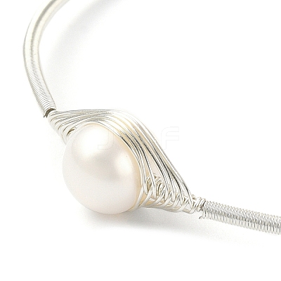 Natural Pearl Beaded Cuff Bangle BJEW-JB09494-1
