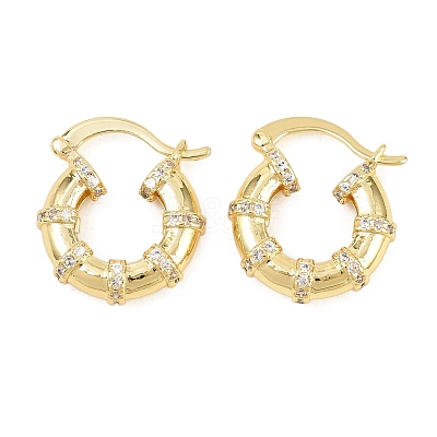 Bamboo Brass Micro Pave Clear Cubic Zirconia Hoop Earrings EJEW-F405-01G-1