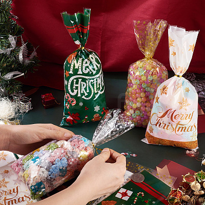 100Pcs 4 Styles Christmas Theme OPP Cellophane Candy Packaging Bags ABAG-TA0002-08-1
