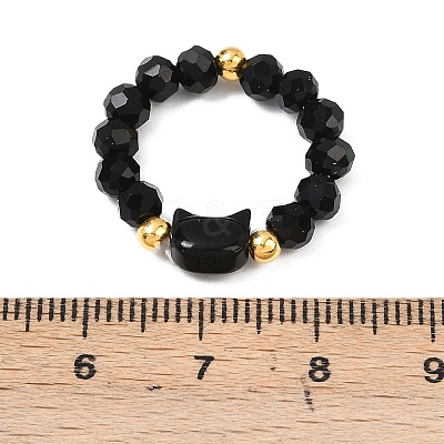 1Pc Cat Shape Glass Beaded Beads Finger Rings WG1374D-01-1