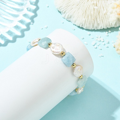 Natural Aquamarine & Keshi Pearl Beaded Bracelets for Women BJEW-JB14007-03-1