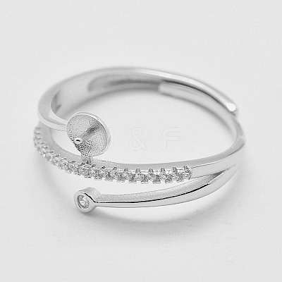 Anti-Tarnish Adjustable Rhodium Plated 925 Sterling Silver Design Ring Mounts Fittings with Pearl Seat STER-K038-023P-1