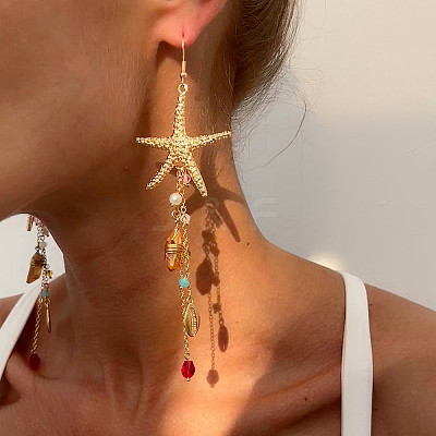 Alloy Starfish Tassel Dangle Earrings FS-WGBA216-03-1