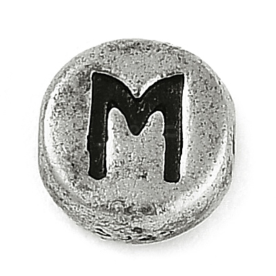 925 Sterling Silver Flat Round with Letter Beads STER-G044-01AS-M-1