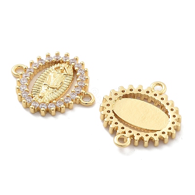 Rack Plating Brass Micro Pave Clear Cubic Zirconia Religion Virgin Mary Connector Charms KK-H449-61G-05-NR-1