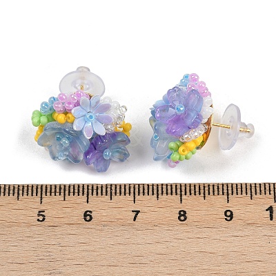 Flower Glass Plastic Stud Earrings FS-WG119A6-02-1