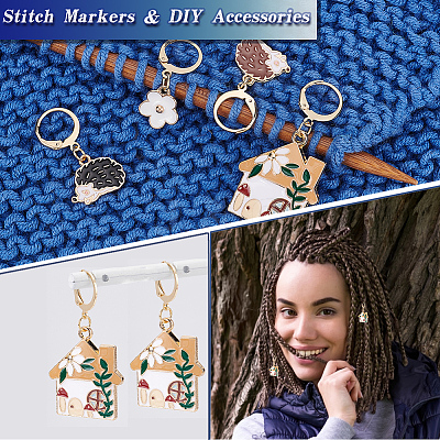 Alloy Enamel Hedgehog & House & Flower Charm Locking Stitch Markers HJEW-PH01718-1