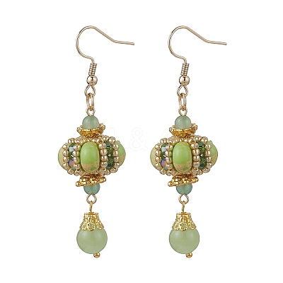 Lantern 304 Stainless Steel Synthetic Imperial Jasper Dangle Earrings EJEW-MZ00609-1