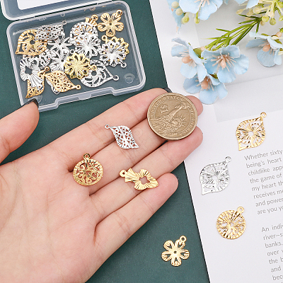 24Pcs 12 Style Rack Plating Brass Pendants KK-CA0002-43-1