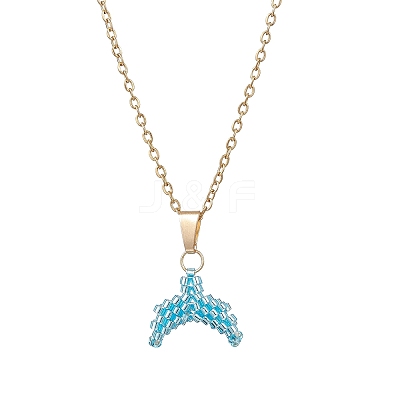 MIYUKI Delica Beads Beaded Mermaid Tail Pendant 304 Stainless Steel Cable Chain Necklaces for Women NJEW-MZ00130-04-1