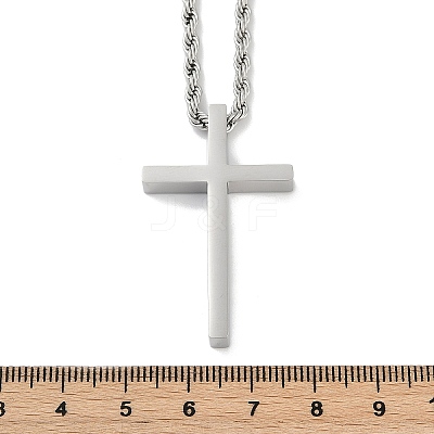 Religion Cross 304 Stainless Steel Pendant Rope Chain Necklaces NJEW-L157-09P-1