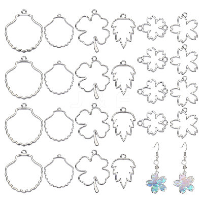 24Pcs 6 Styles Alloy Hollow Geometric Open Back Bezel Pendants FIND-CA0010-76A-1