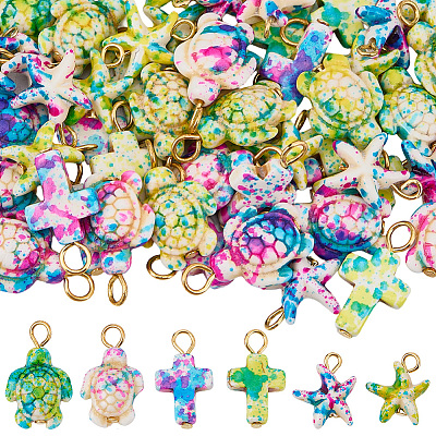 60Pcs 6 Styles Ocean Dyed Synthetic Turquoise Pendants FIND-BM0001-53-1