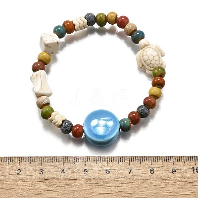 Handmade Porcelain Beads & Synthetic Howlite Beads Stretch Bracelets for Women LS-BJEW-D307-01E-1