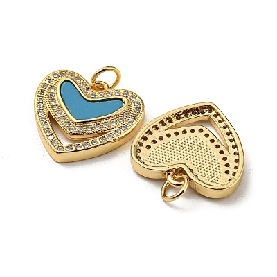 Brass Micro Pave Cubic Zirconia with Synthetic Turquoise Pendants KK-K356-24C-G-1