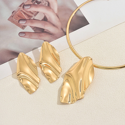 Iron Leaf Pendant Choker & Stud Earring Sets for Women HA2719-1