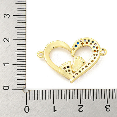 Rack Plating Brass Micro Pave Colorful Cubic Zirconia Heart with Footprint Connector Charms KK-P270-22G-1