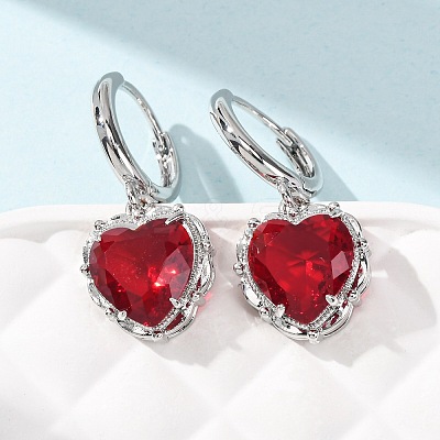 Valentine's Day Heart Brass & Glass Hoop Earrings EJEW-Z164-23P-1