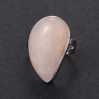 Adjustable Natural Rose Quartz & Platinum Brass Rings RJEW-N024-02H-1