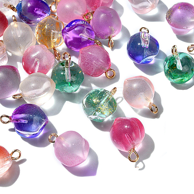 50Pcs Transparent Spray Painted Glass Peach Pendants GLAA-CJ0002-24-1