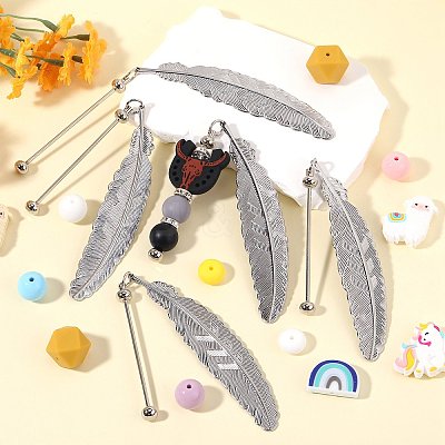 5Pcs Alloy Feather Pendant Bookmarks AJEW-SZ0002-61P-1