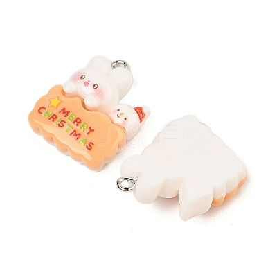 Christmas Theme Rabbit Opaque Resin Pendants RESI-S08-04E-1