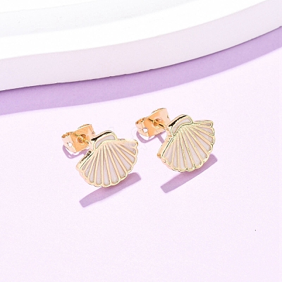 Brass Enamel Stud Earrings EJEW-B152-01G-04-1