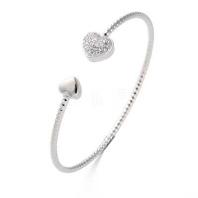 Clear Cubic Zirconia Open Cuff Bangle BJEW-G737-01P-01-1