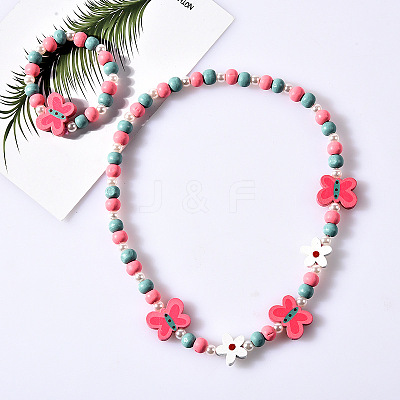 Plastic & Wood Beaded Necklaces & Beaded Bracelets Sets WG31E53-04-1