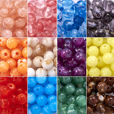 360Pcs 12 Colors Imitation Jade Acrylic Beads MACR-TA0001-71-1