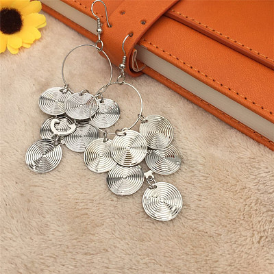 Alloy Flat Round Tassel Dangle Earrings FS-WG24F11-02-1