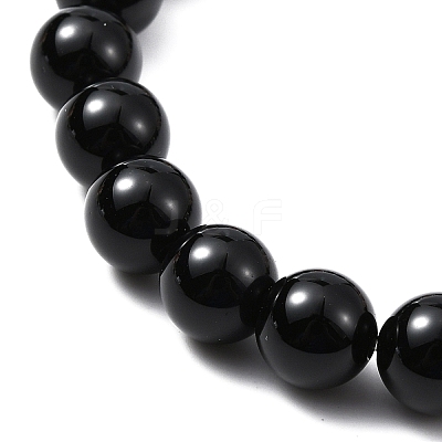 Natural Pink Zebra Jasper & Black Onyx Round Beaded Stretch Bracelet BJEW-TA00427-01-1