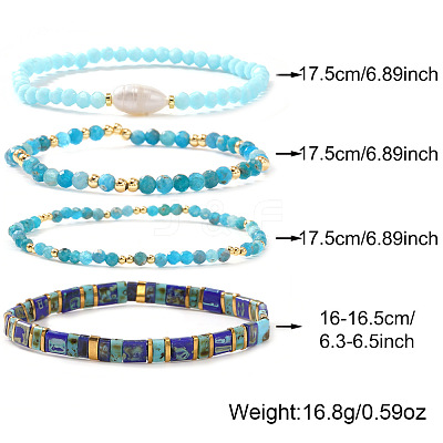 4Pcs 4 Styles Gemstone & Glass & Seed Beads & Brass Beads Stretch Bracelets LN0017-1-1