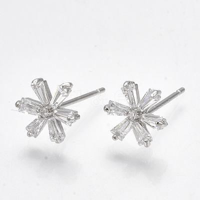 Brass Cubic Zirconia Stud Earrings KK-S348-364P-1