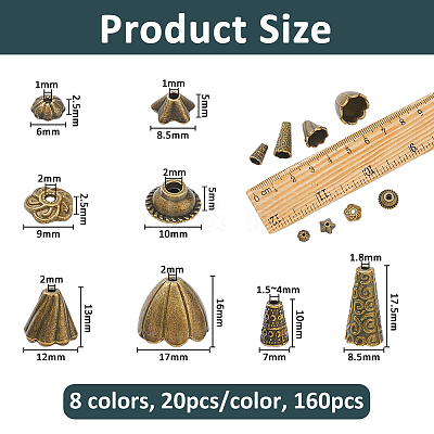 160Pcs 8 Styles Alloy Bead Cone & Caps FIND-FH0017-48-1