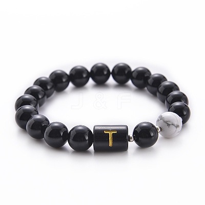 10MM Natural Black Onyx(Dyed & Heated) and Howlite Beaded Stretch Bracelets RH2290-20-1